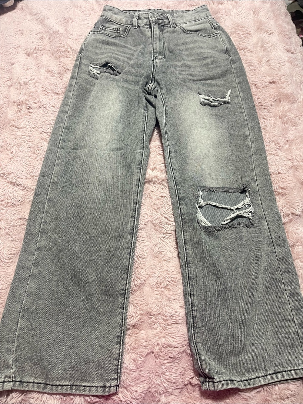 SHEIN Grey Distressed Wide-Leg High-Waist Jeans XS (0-2)